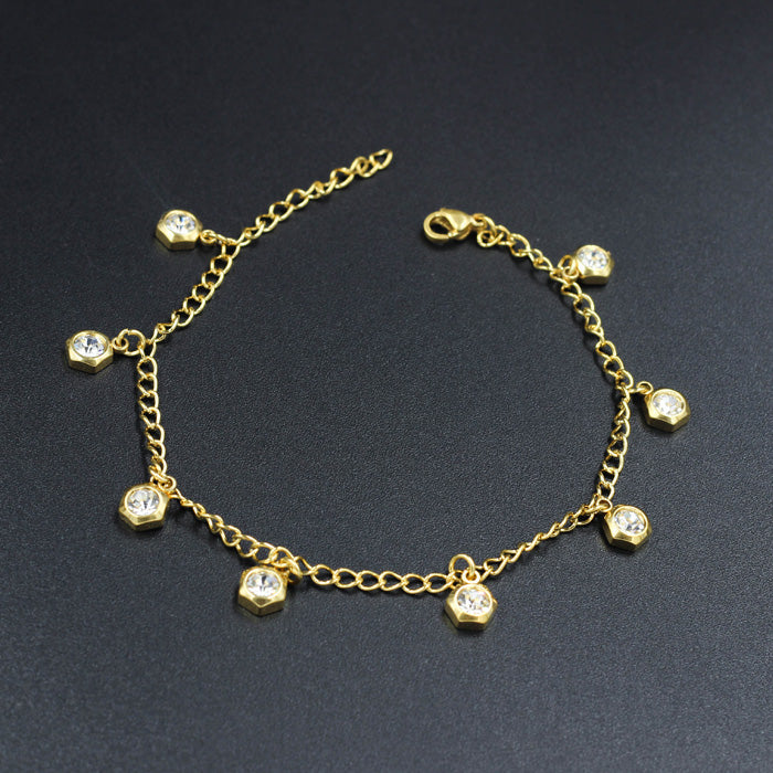 Gold Multi Diamond Charms Soft Anklet Accessory asonjewelry