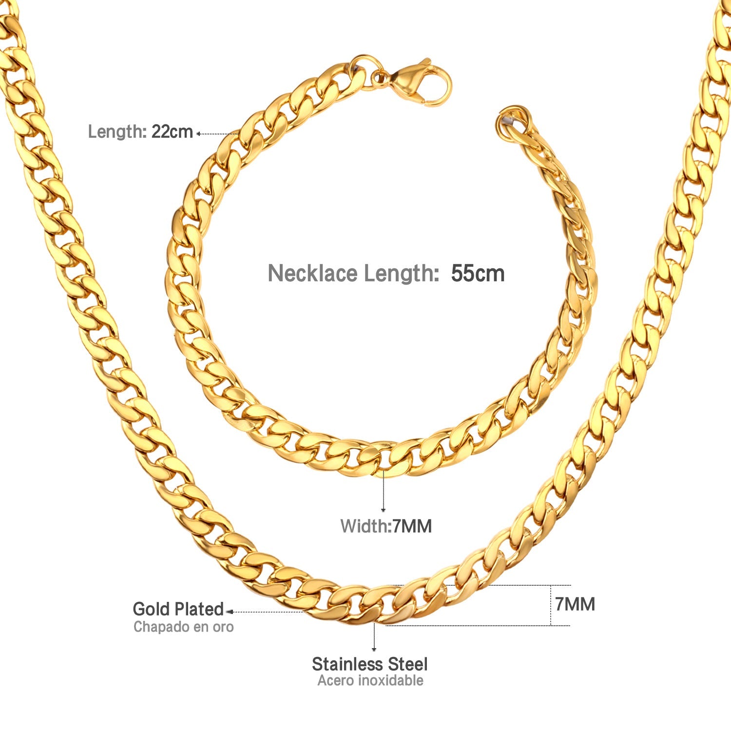 ASON Women/Men 7MM Width Necklace Set Stainless Steel Necklace with Bracelet Cuban Chain for Diy Jewelry Making asonjewelry