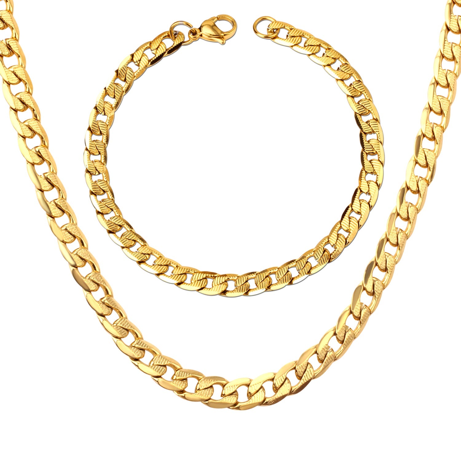 50CM & 55CM & 60CM Steel/Gold/Mixed Color Chain Set + 6MM Bracelet asonjewelry