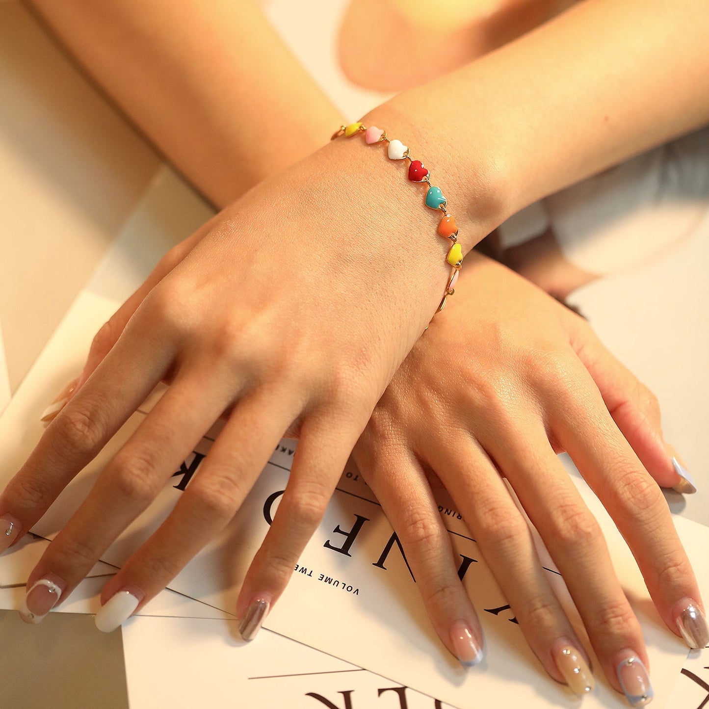 Colorful Oil Heart Bracelet 18+3cm asonjewelry