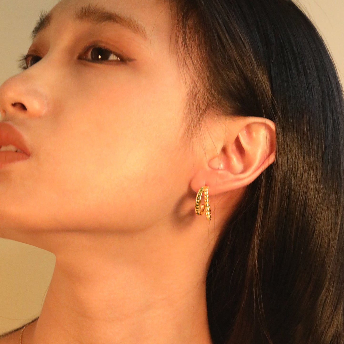 Open half round with white - green diamond earring clasp 8.5*20.5mm asonjewelry