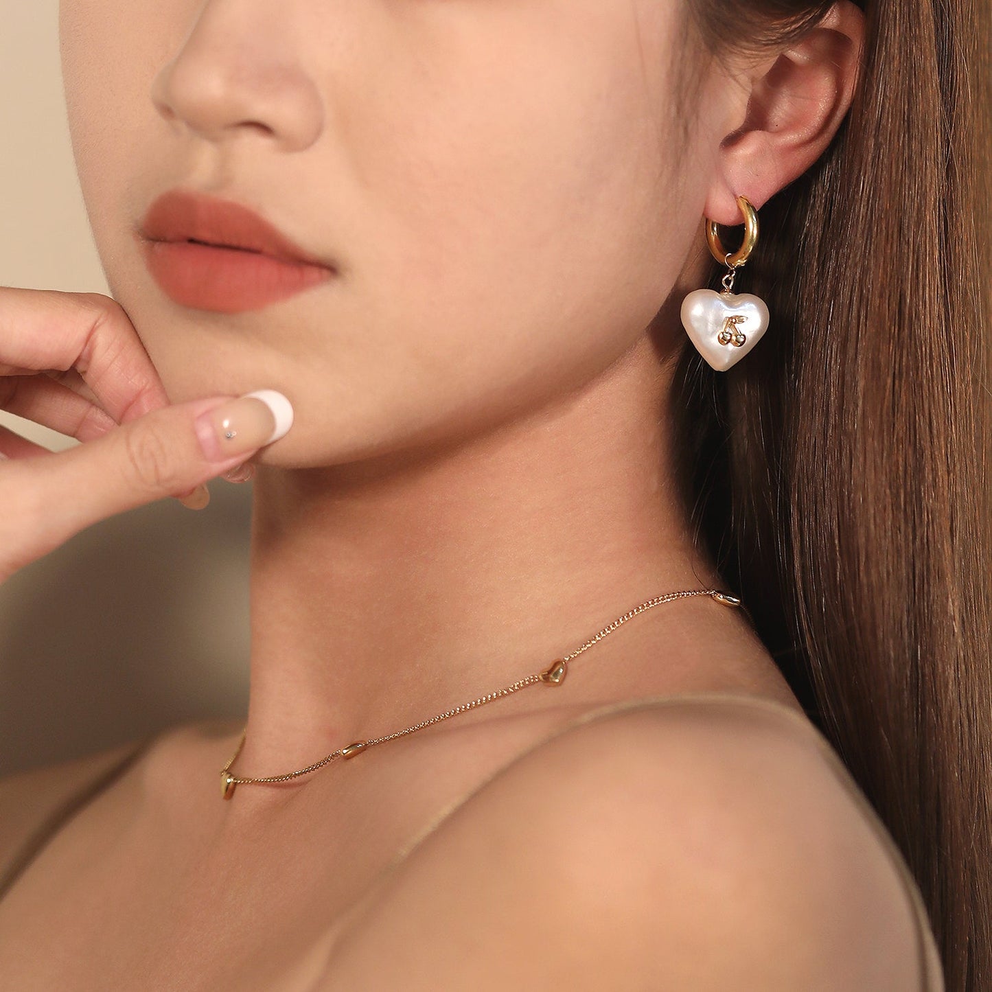 2024 New Year's Fashion Heart Shaped White Pearl + Cherry Stud Earrings asonjewelry