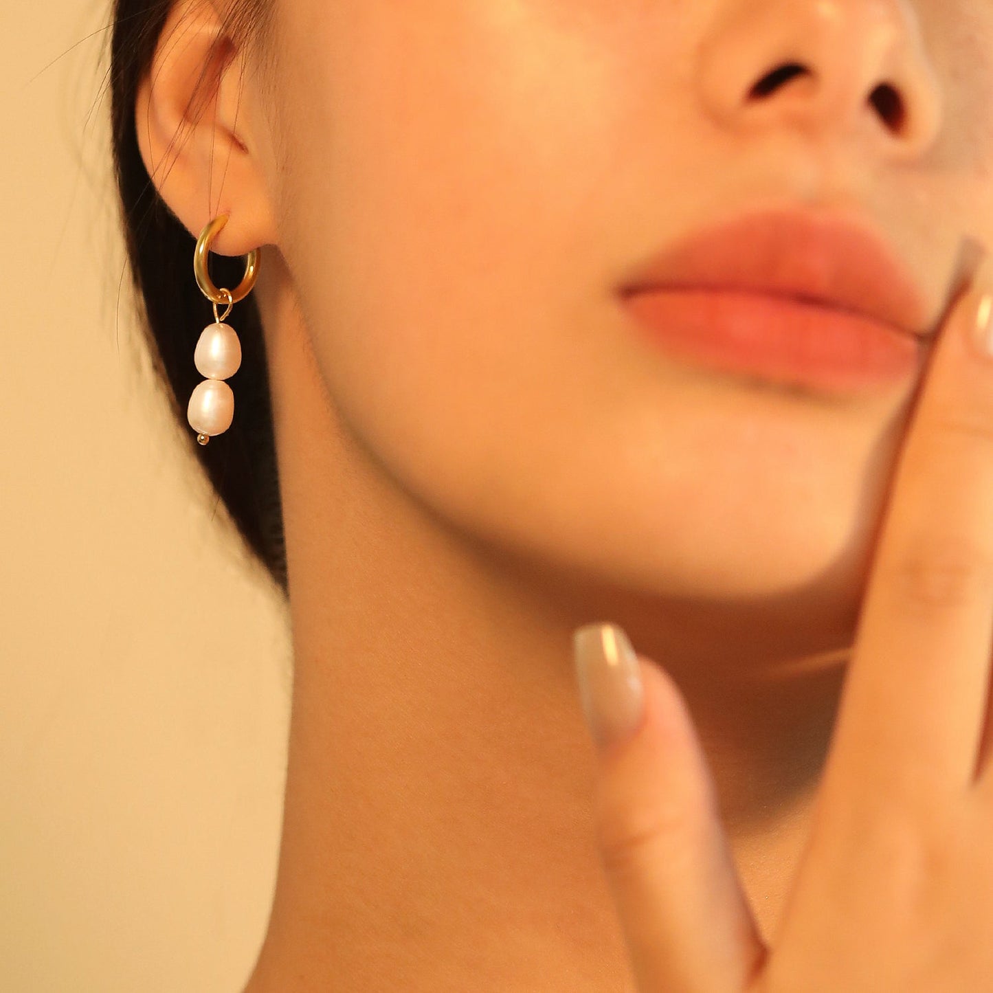 Spring 2024 2x14mm circle with two white pearls 7*8.5mm earrings asonjewelry