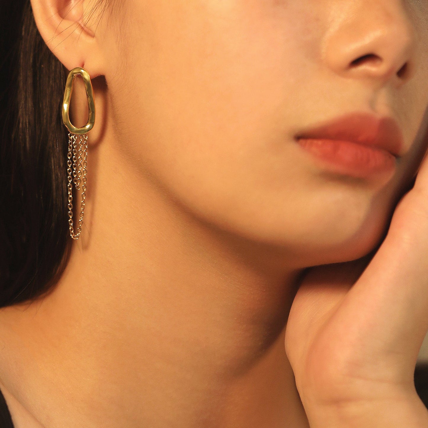 Spring 2024 13*25.5mm Oval Hoops with Matching Chain 39mm Stud Earrings asonjewelry