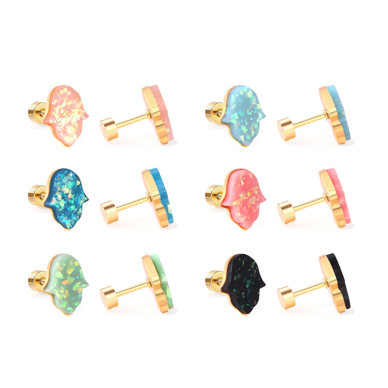 12 pairs steel/gold floral ombre screwback stud earrings asonjewelry