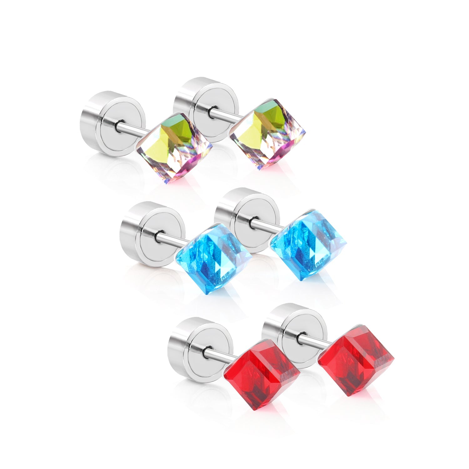 5mm Steel Mixed Color & Red & Lake Blue Tap Plug Earrings asonjewelry