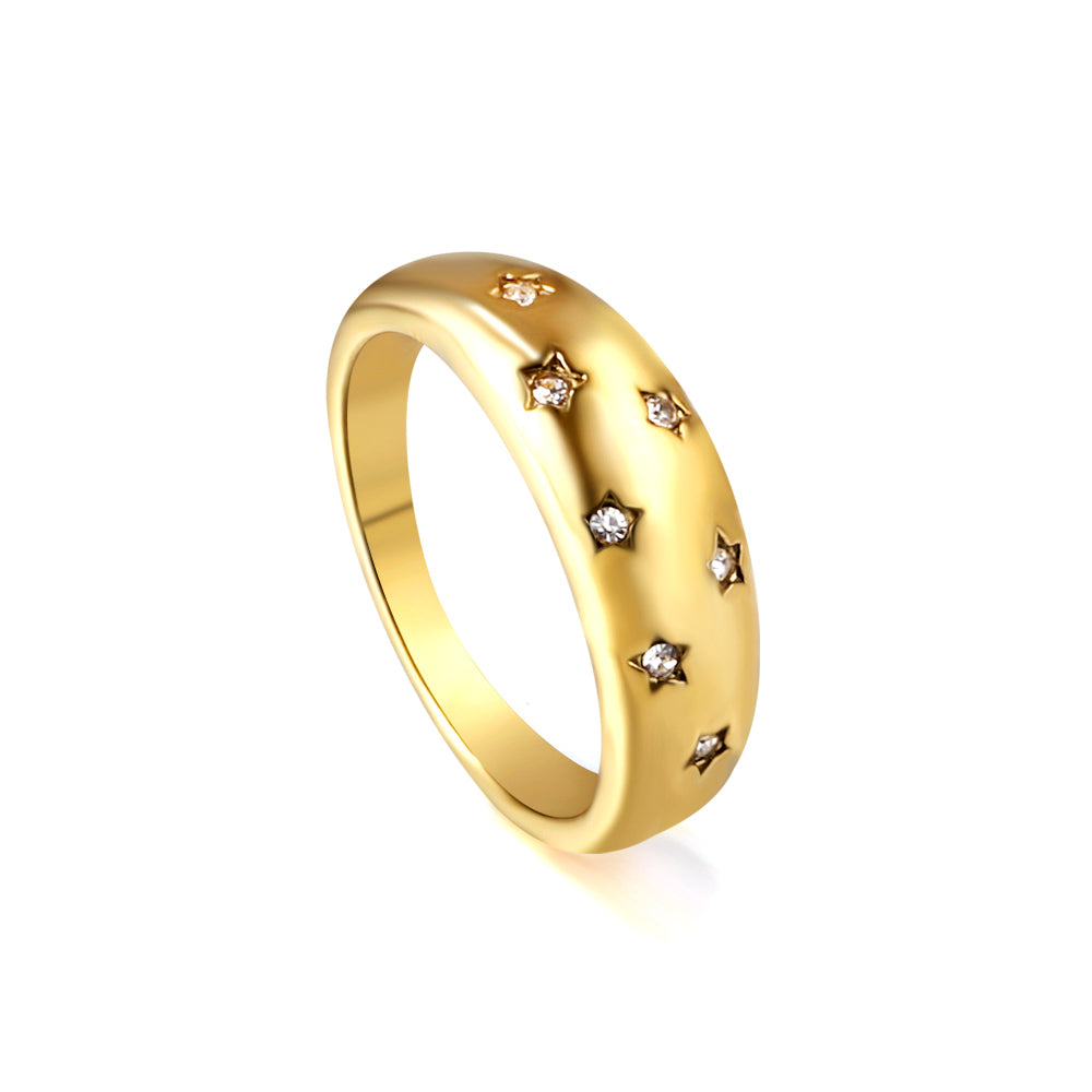 French retro tide models full star zirconia ring 18K gold plated stainless steel ring asonjewelry