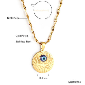 Round Pendant with Blue Cat Eye Necklace 50+5cm
