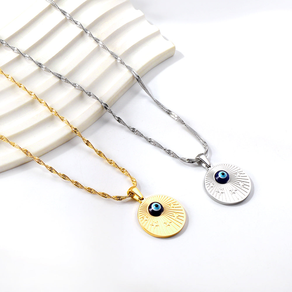 Round Pendant with Blue Cat Eye Necklace 50+5cm asonjewelry