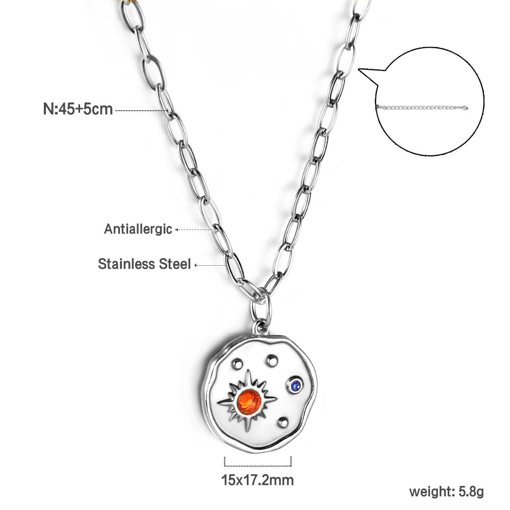 Irregular Round Pendant with Mixed Diamonds Necklace 45+5cm asonjewelry