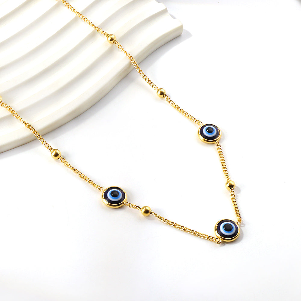 Three Blue Cat's Eye Pendant Necklace 45+5cm asonjewelry