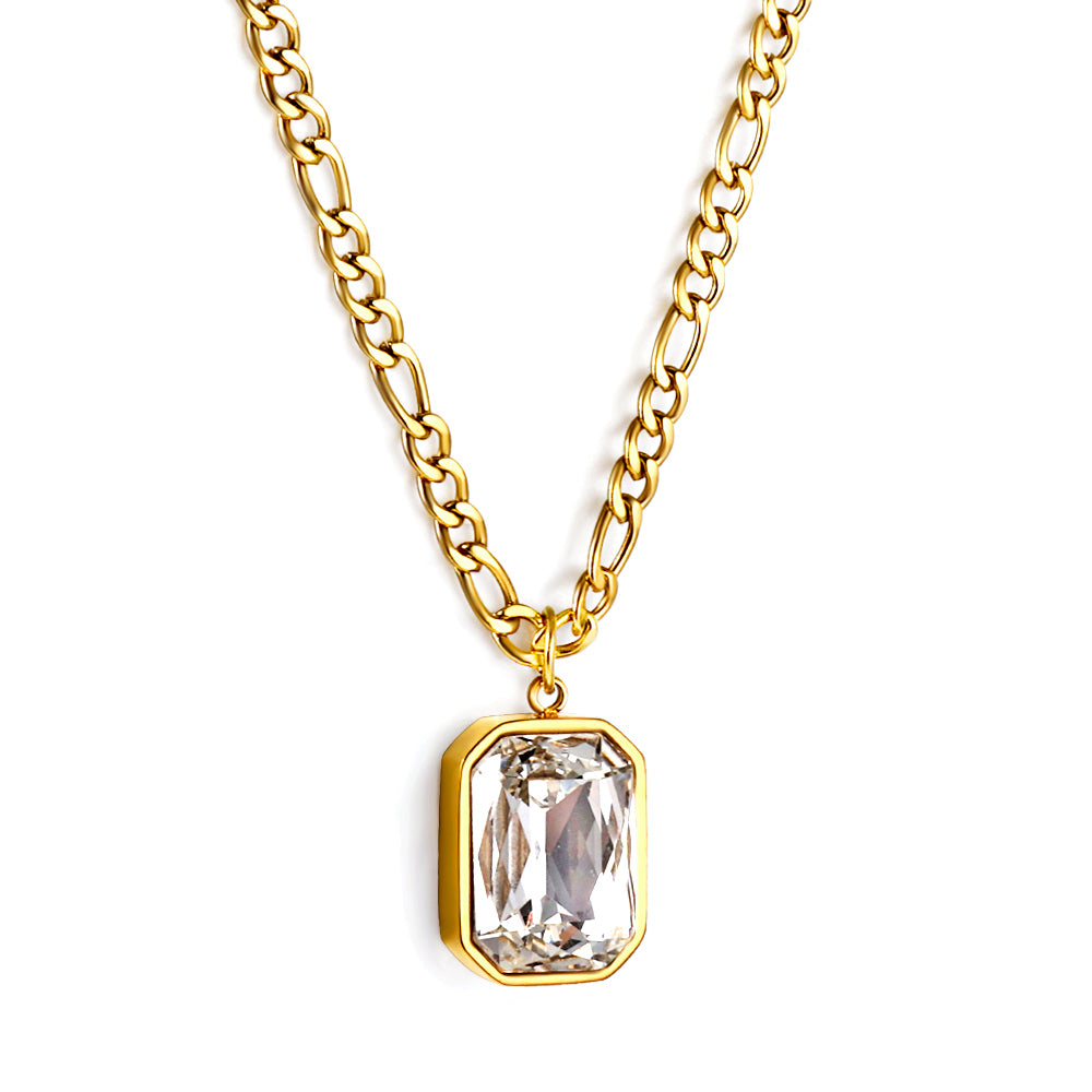 Rectangular Pendant with White Diamonds Necklace 45+5cm