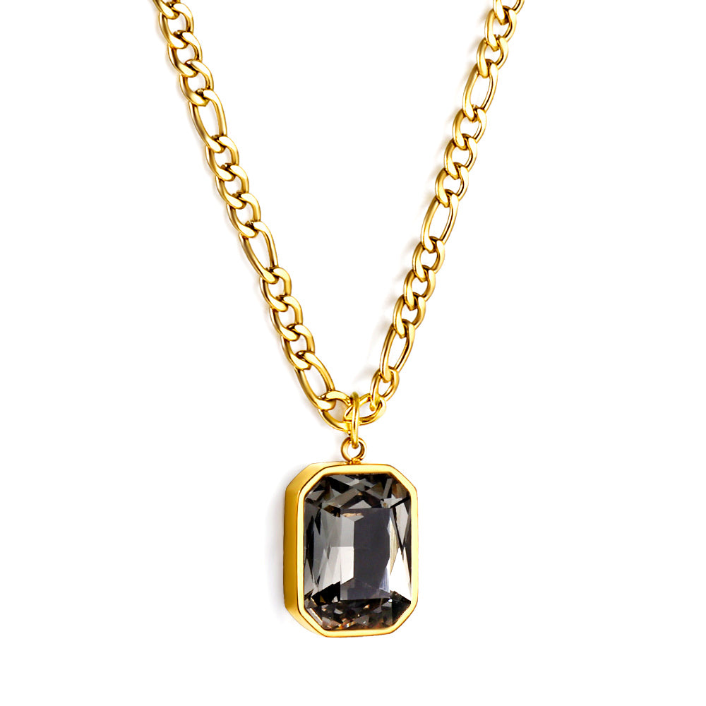 Rectangular Pendant with White Diamonds Necklace 45+5cm