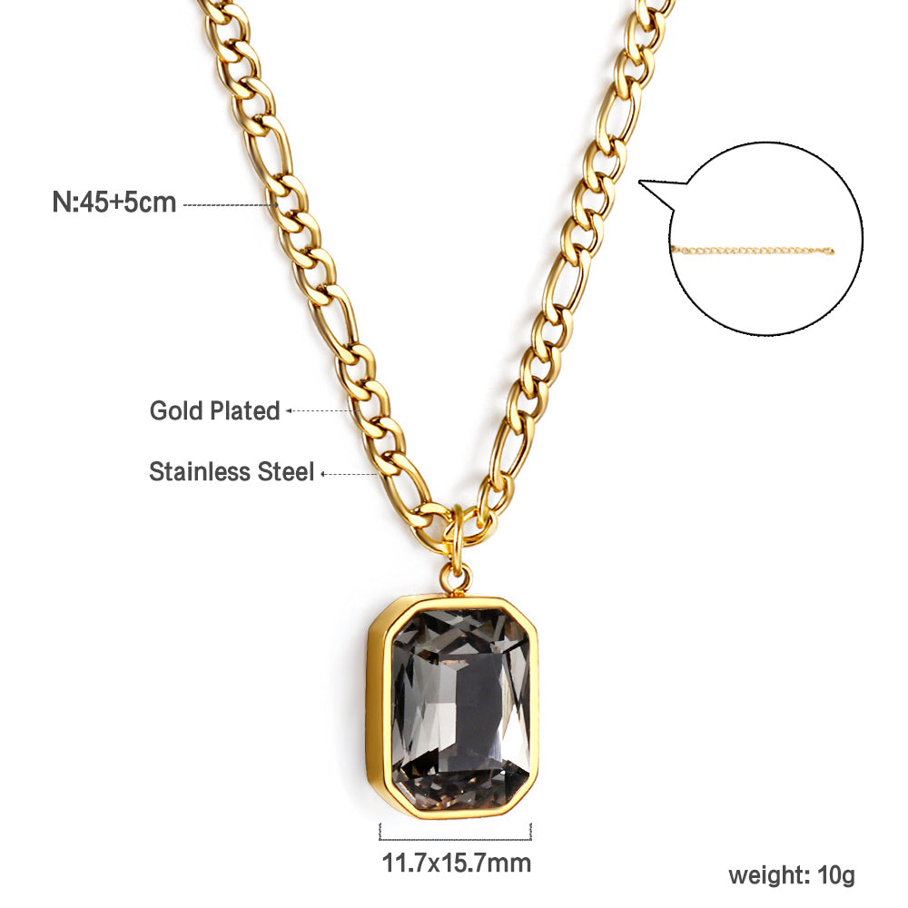 Rectangular Pendant with White Diamonds Necklace 45+5cm