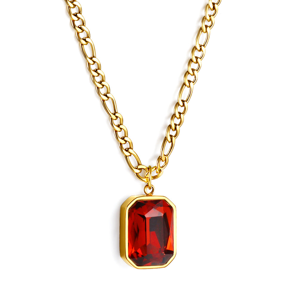 Rectangular Pendant with White Diamonds Necklace 45+5cm