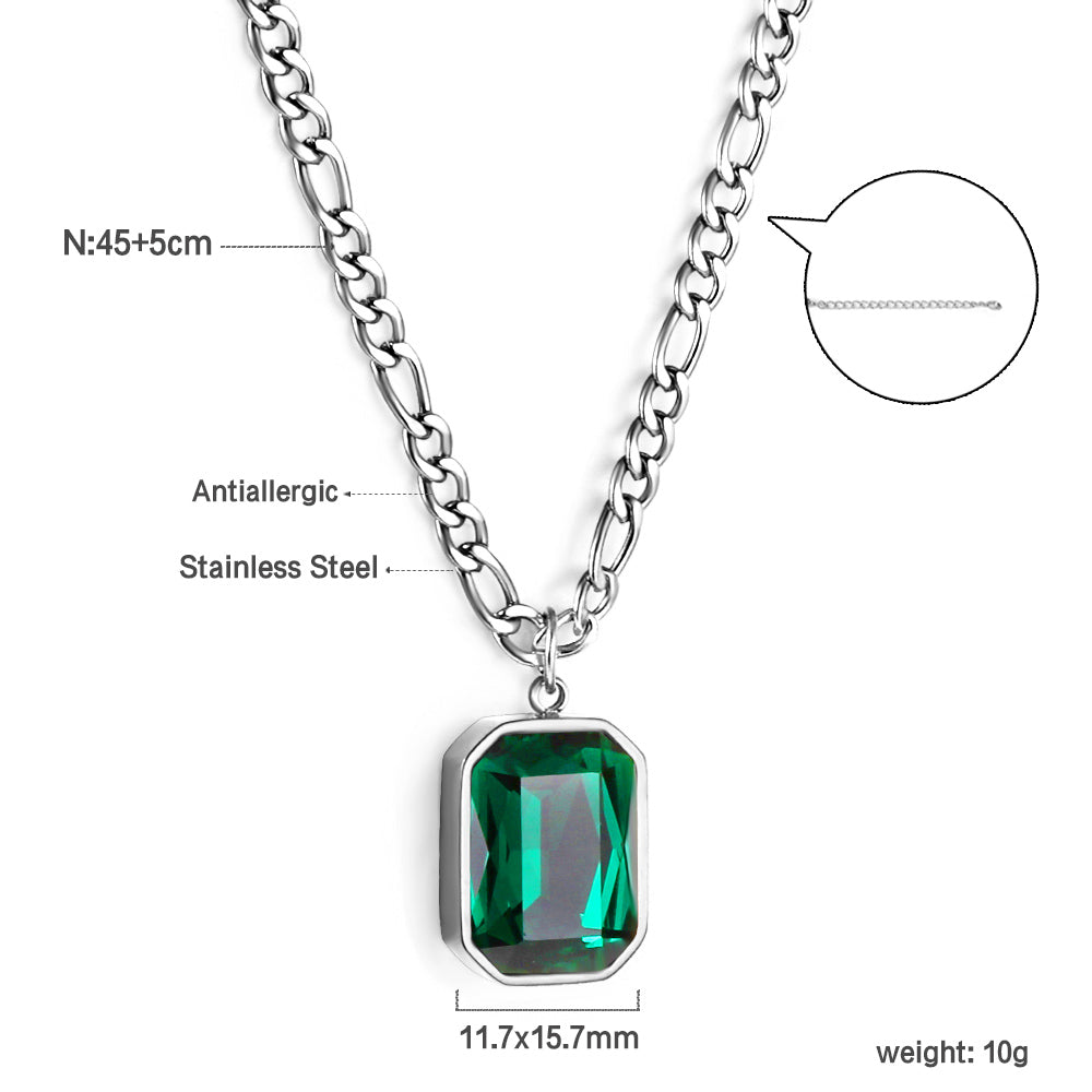 Rectangular Pendant with White Diamonds Necklace 45+5cm asonjewelry