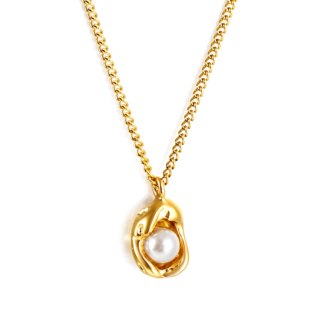 Shaped pendant with white pearl necklace 40+5cm asonjewelry