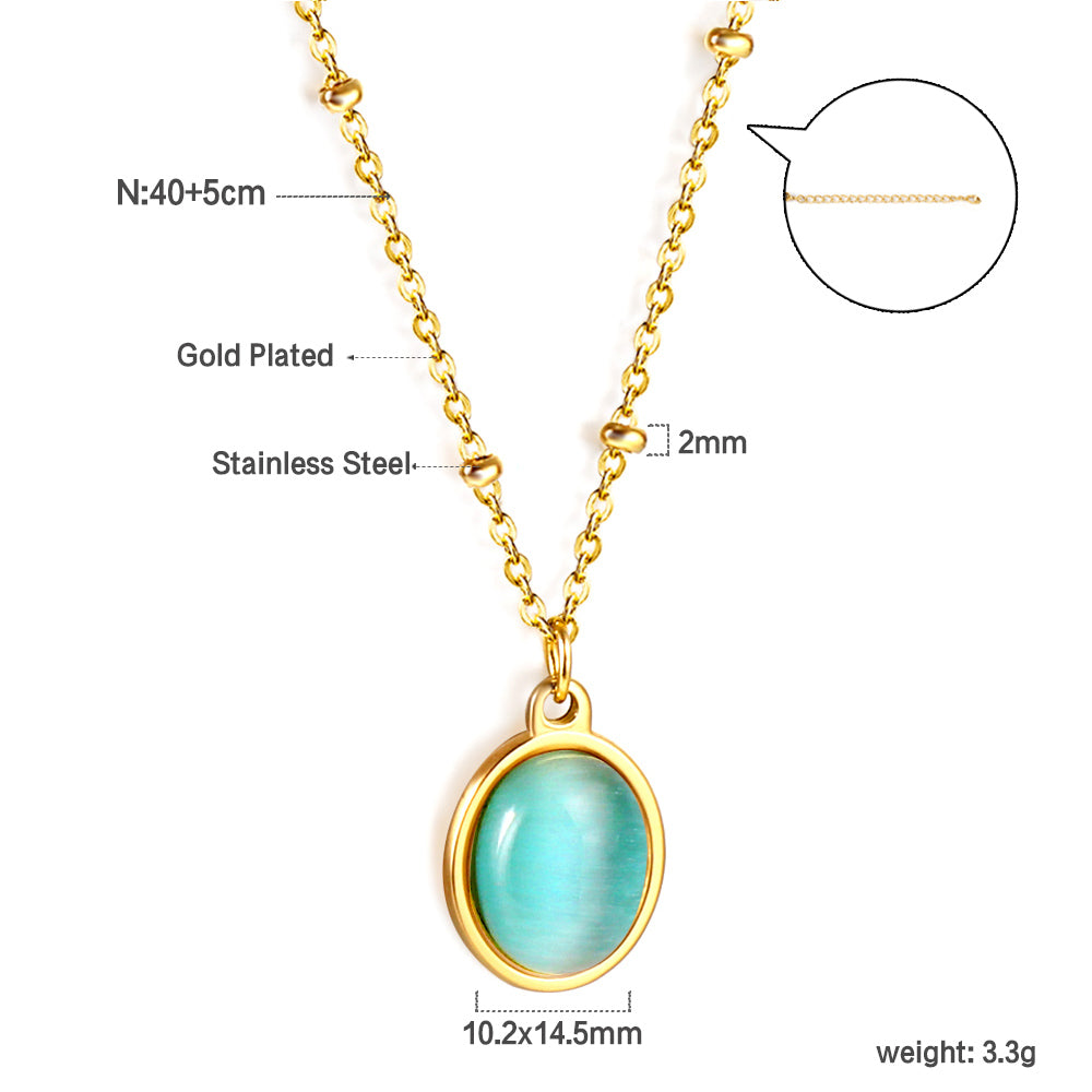 Long Round Pendant with White Zirconia Necklace 40+5cm asonjewelry