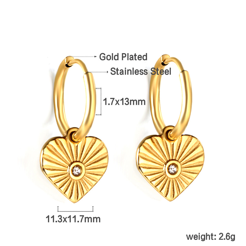 1.7*10mm inner diameter circle with heart white diamond earrings 11.3*11.7mm Gold color asonjewelry