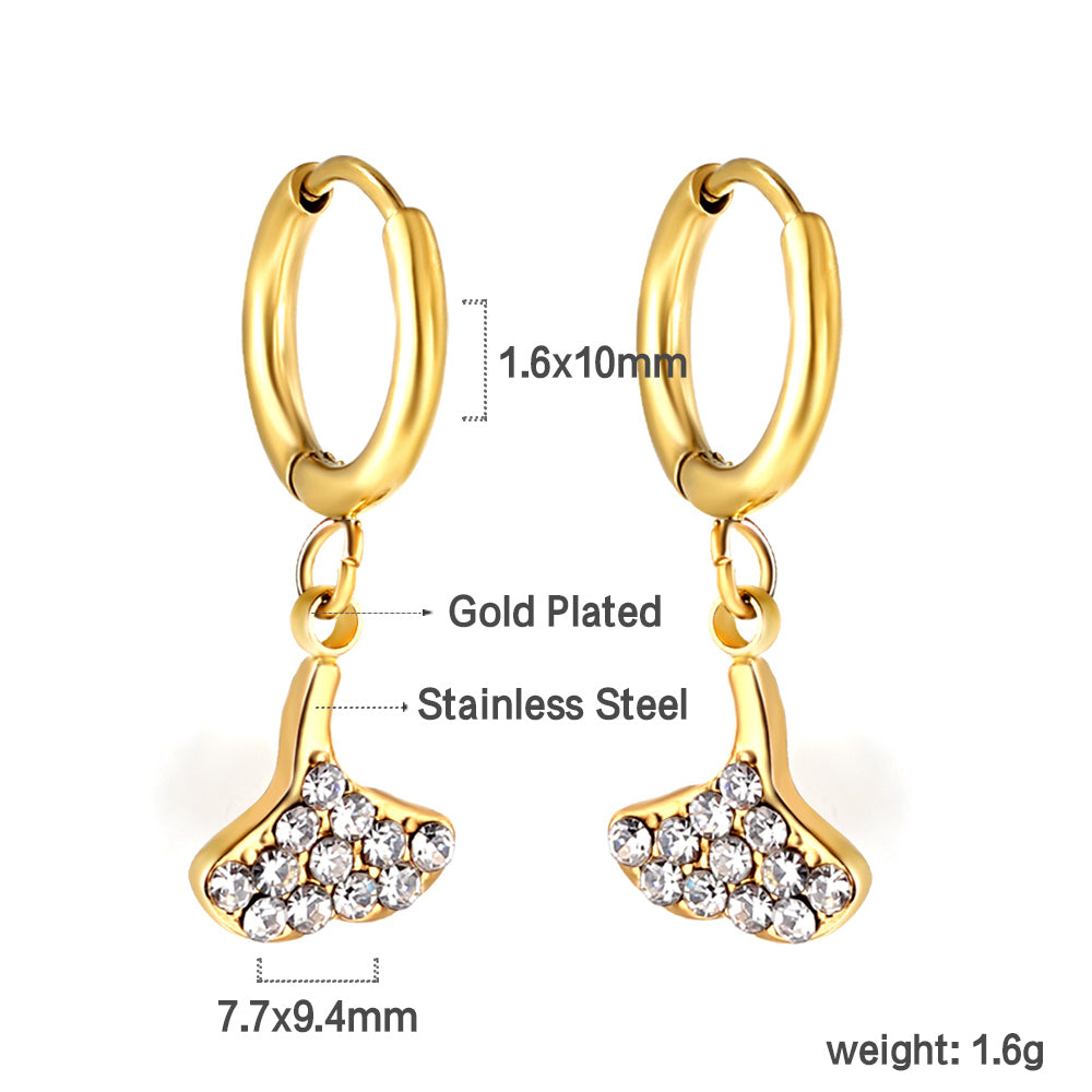 1.6x10mm circle fan white diamond stud earrings asonjewelry