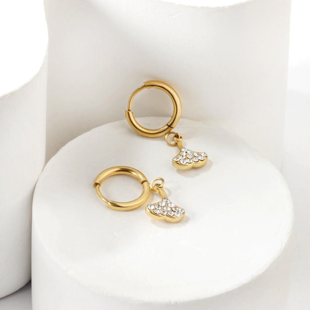 1.6x10mm circle fan white diamond stud earrings asonjewelry