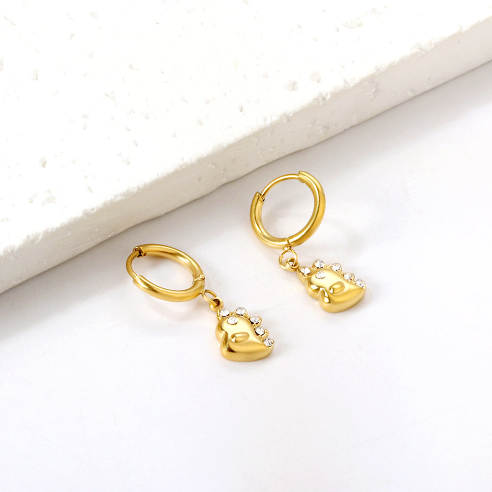 1.6x10mm circle with small dinosaur white diamond stud earrings asonjewelry