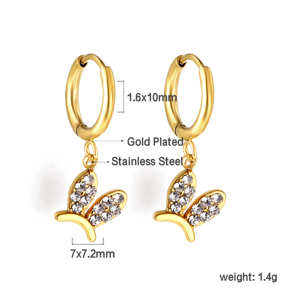 1.6x10mm circle with rabbit headdress white diamond stud earrings asonjewelry