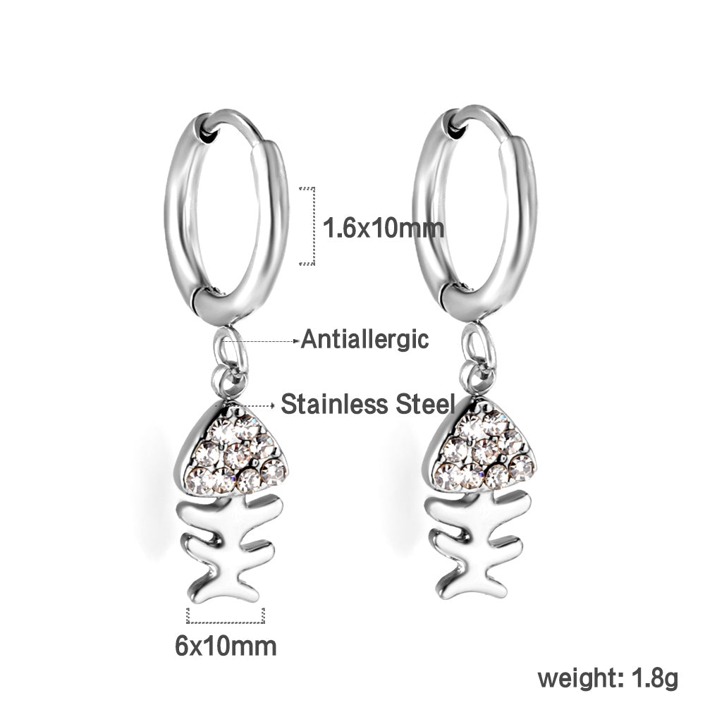 1.6x10mm circle with fishbone white diamond stud earrings asonjewelry