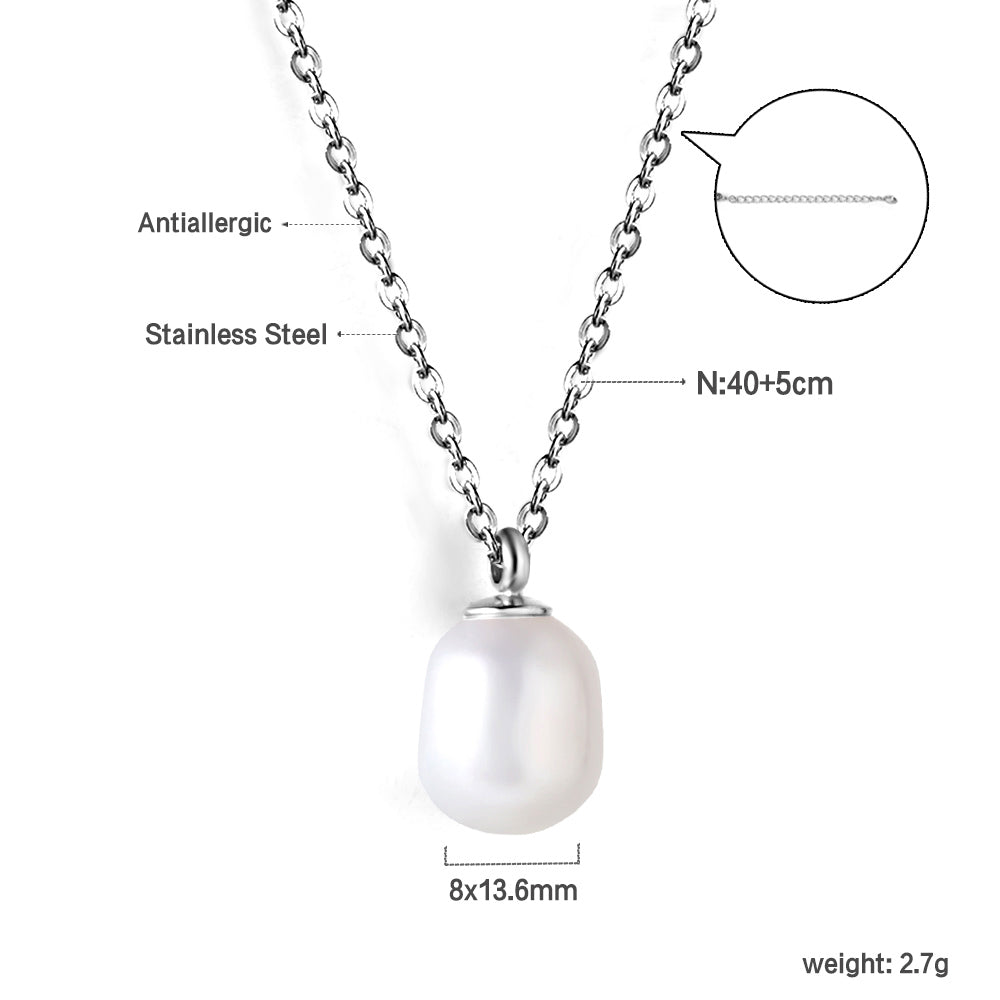White Pearl Pendant Necklace 40+5cm asonjewelry