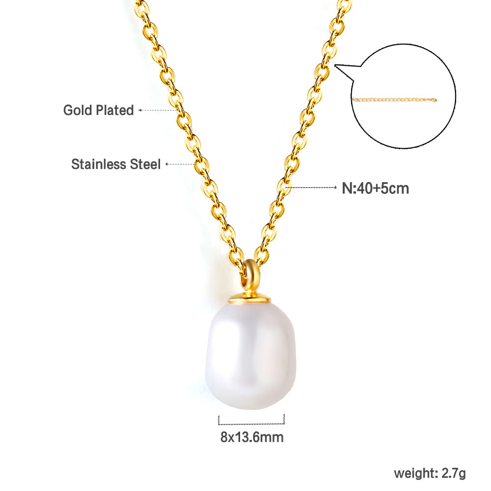 White Pearl Pendant Necklace 40+5cm asonjewelry