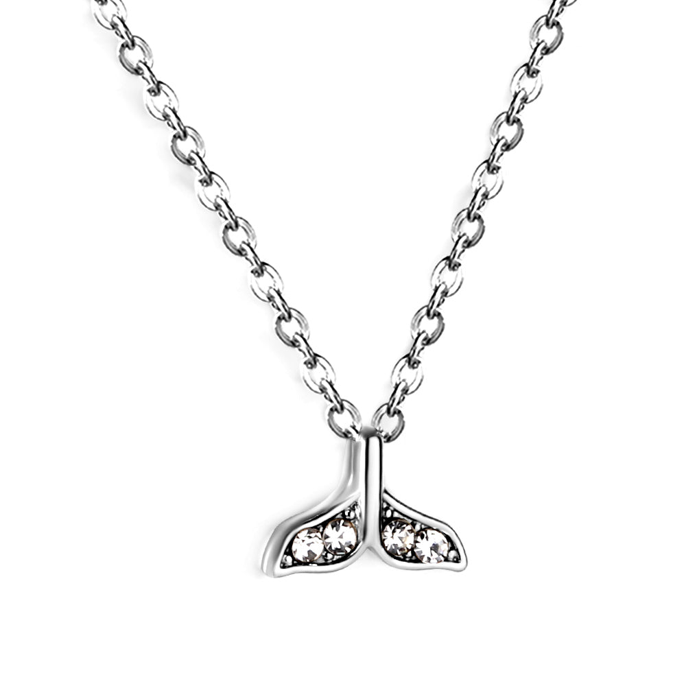 Fishtail pendant with diamond necklace 43+5cm asonjewelry