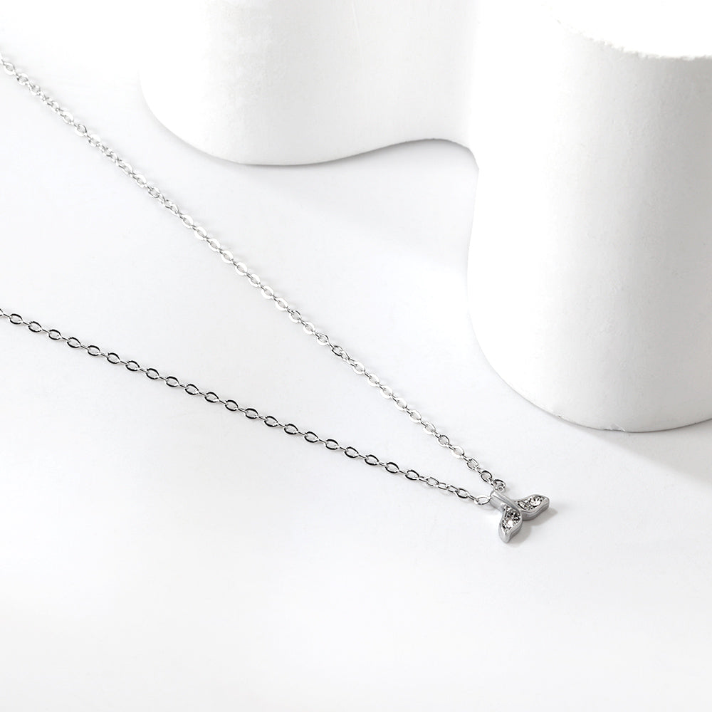 Fishtail pendant with diamond necklace 43+5cm asonjewelry