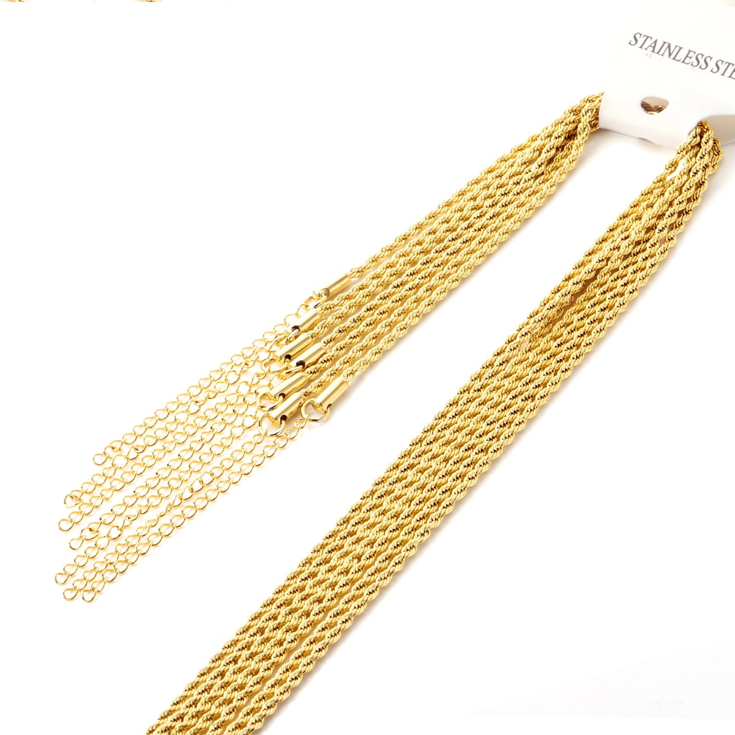 ASON 10pcs/bulk long necklace collar 2.0mm * 45cm+5cm matching chain gold & steel color stainless steel necklace wholesale asonjewelry