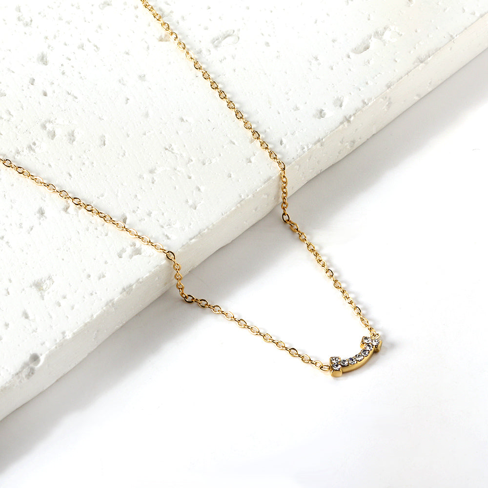 10*1.7mm Bone Stick White Diamond Pendant 0.3 Cross Chain*43+5cm End Chain Necklace Steel/Golden