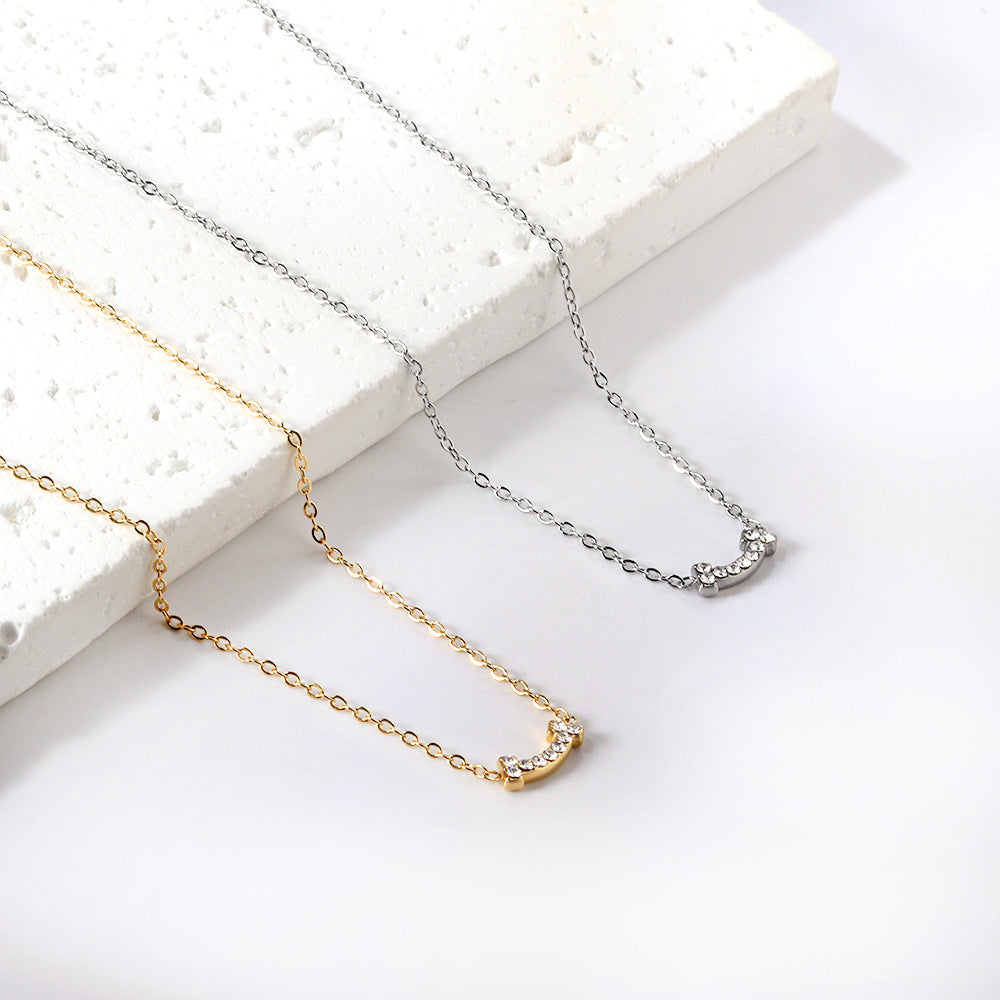 10*1.7mm Bone Stick White Diamond Pendant 0.3 Cross Chain*43+5cm End Chain Necklace Steel/Golden