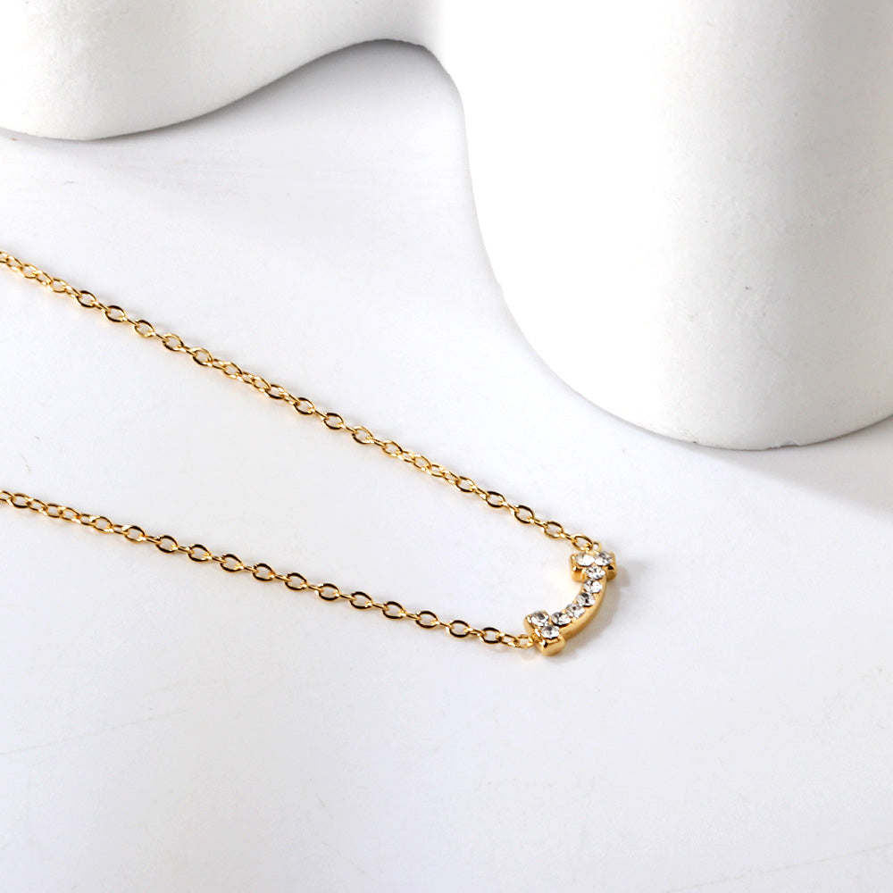 10*1.7mm Bone Stick White Diamond Pendant 0.3 Cross Chain*43+5cm End Chain Necklace Steel/Golden