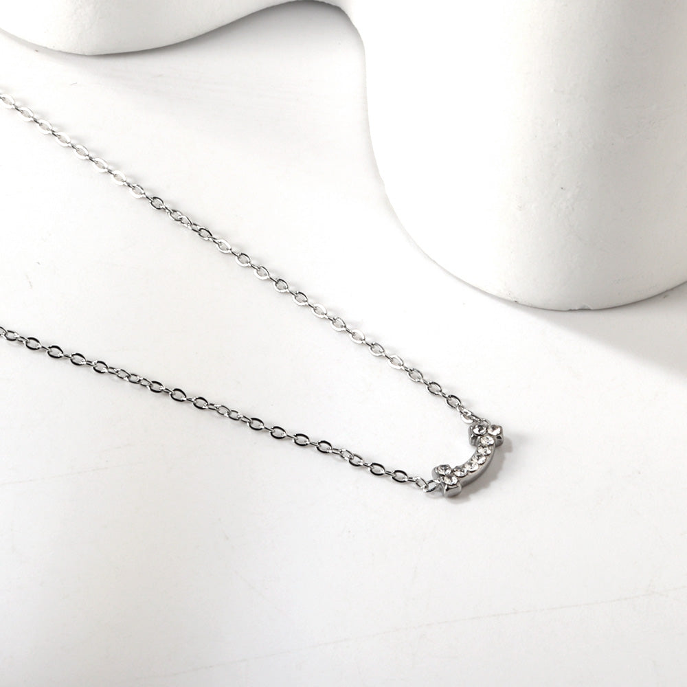 10*1.7mm Bone Stick White Diamond Pendant 0.3 Cross Chain*43+5cm End Chain Necklace Steel/Golden