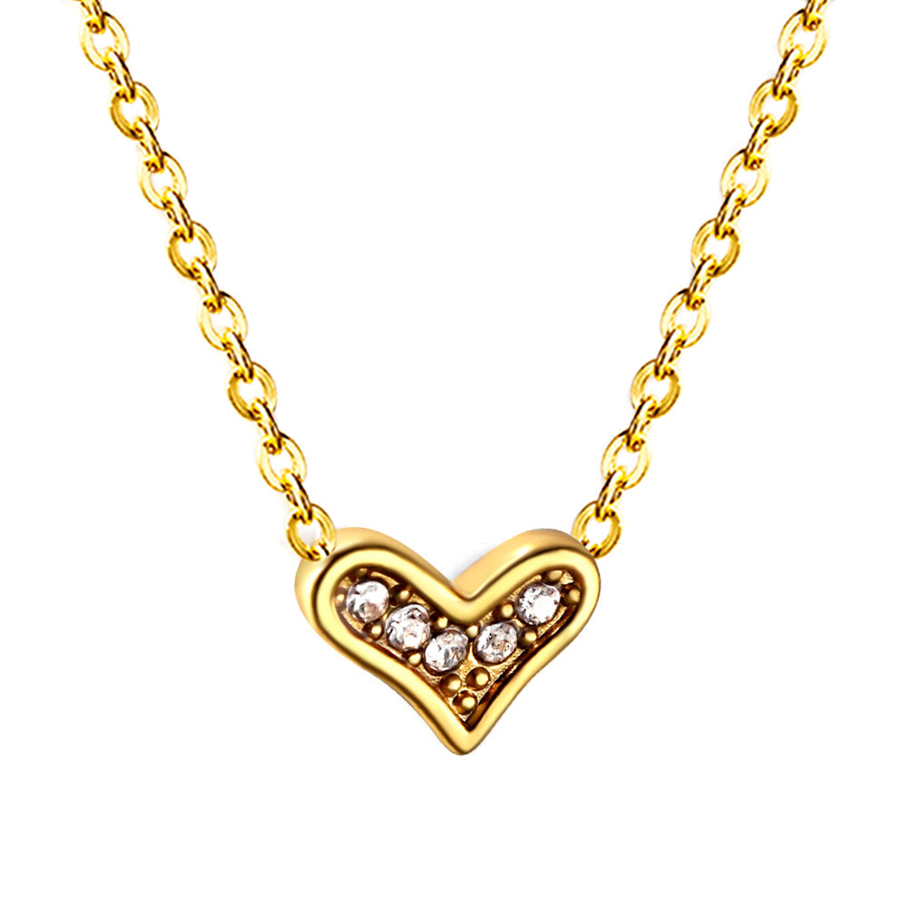 Crooked Heart Pendant with Diamond Necklace 43+5cm asonjewelry