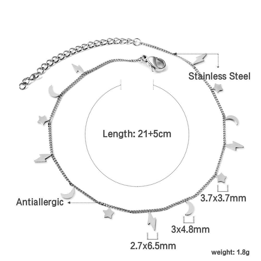 5 Lightning + 4 Stars + 4 Moons Accessories Anklet 21+5cm asonjewelry