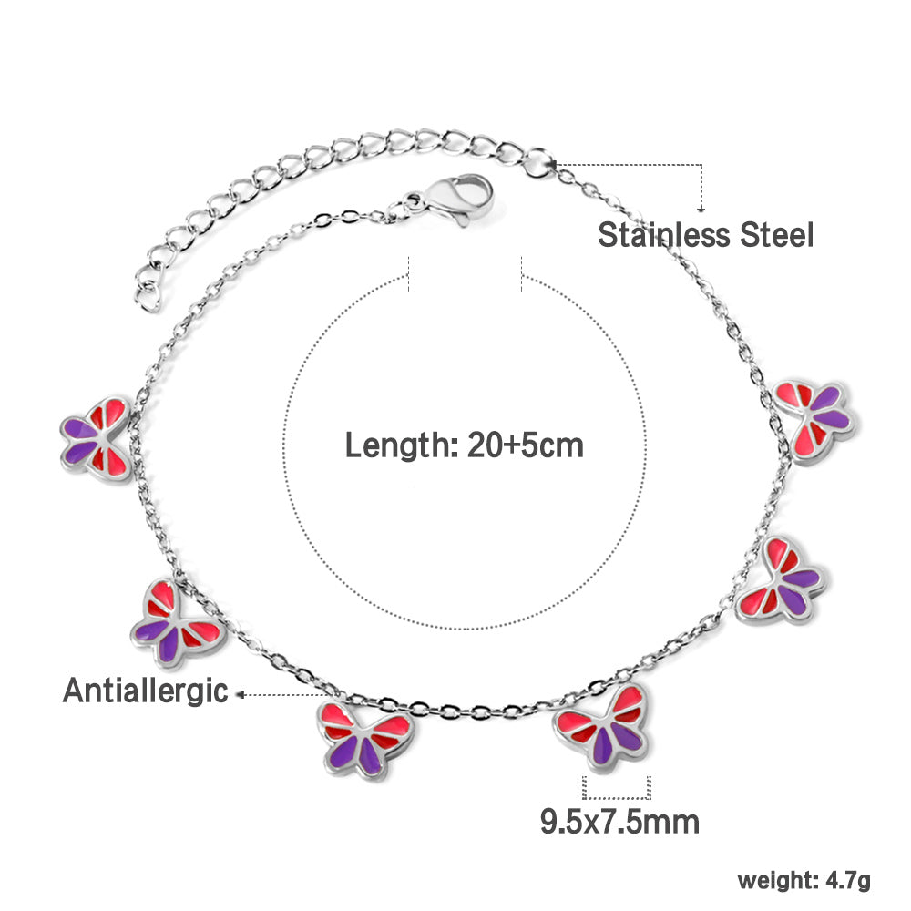 6 Mixed Color Butterfly Accessory Anklets 20+5cm Gold Steel asonjewelry