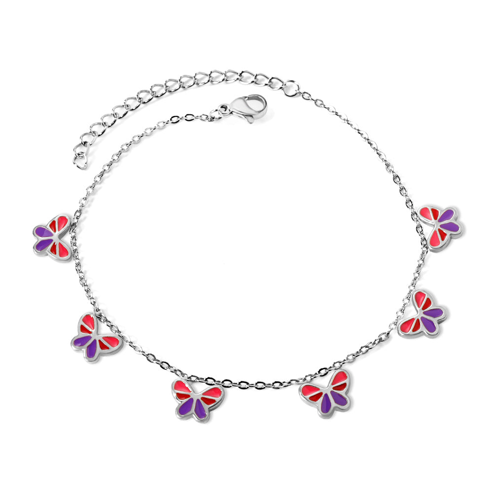 6 Mixed Color Butterfly Accessory Anklets 20+5cm Gold Steel asonjewelry
