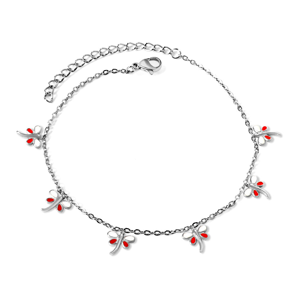 6 Mixed Color Dragonfly Accessories Anklet 20+5cm Gold Steel asonjewelry