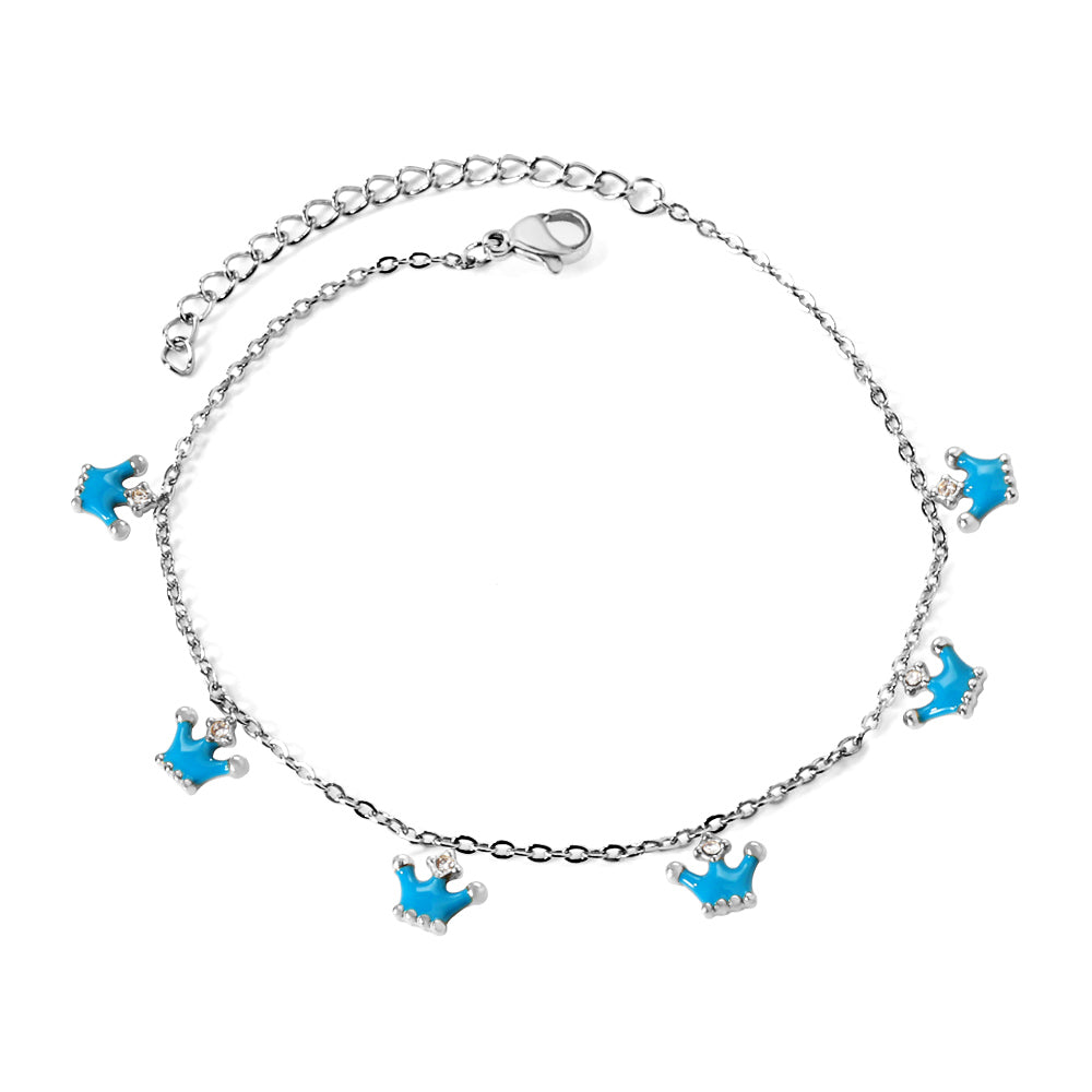 6 Blue Drip Crown Accessories Anklet 20+5cm Steel Golden asonjewelry