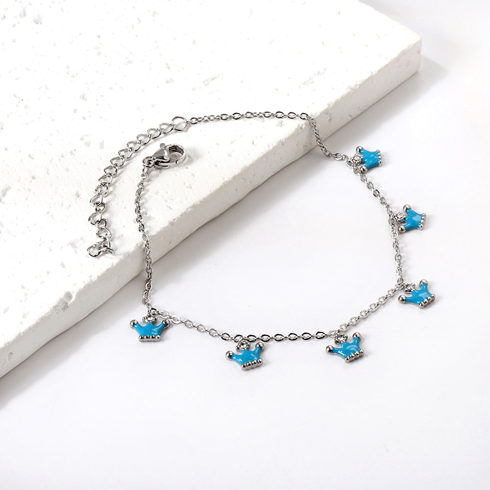 6 Blue Drip Crown Accessories Anklet 20+5cm Steel Golden asonjewelry