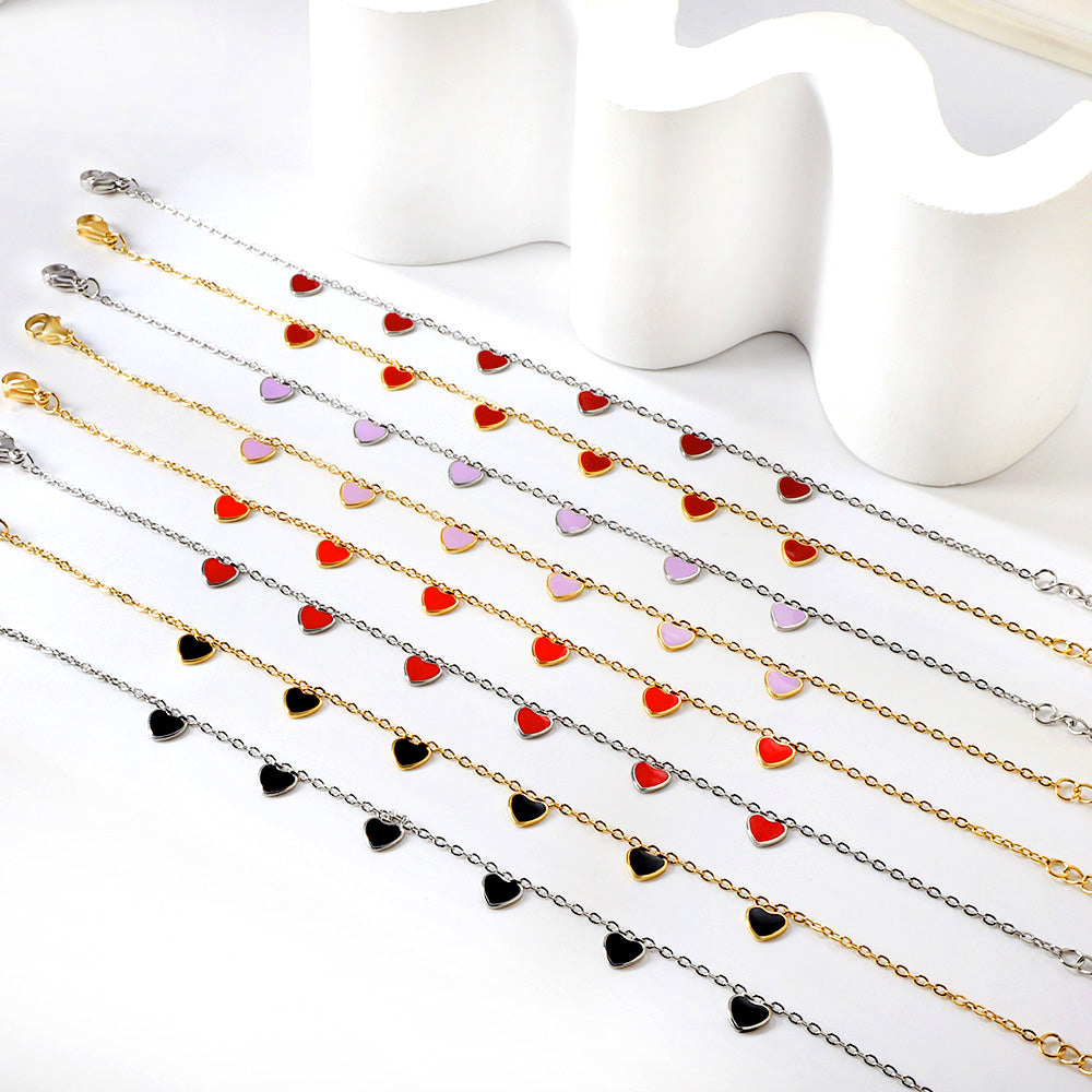 6 Black Drip & Red Drip & Purple Drip & Crimson Drip Heart Accessory Anklet 20+5cm Steel Color Gold Color asonjewelry