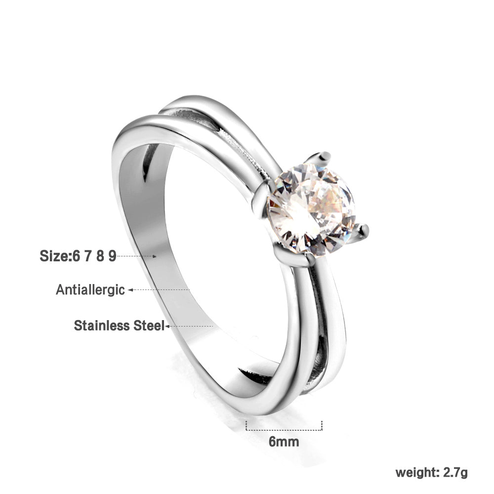 Steel/Gold Round Diamond Design Ring asonjewelry