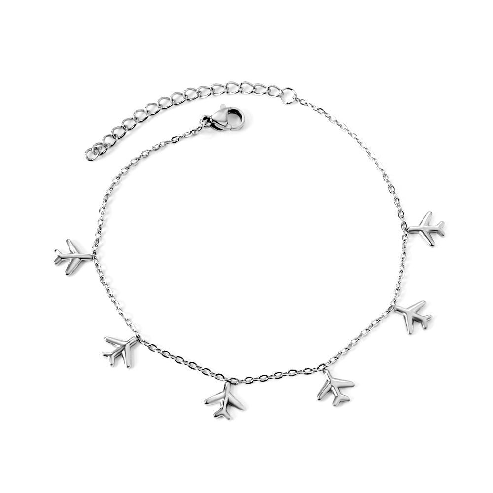 6 Airplane Accessory Anklets 20+5cm Steel Golden asonjewelry