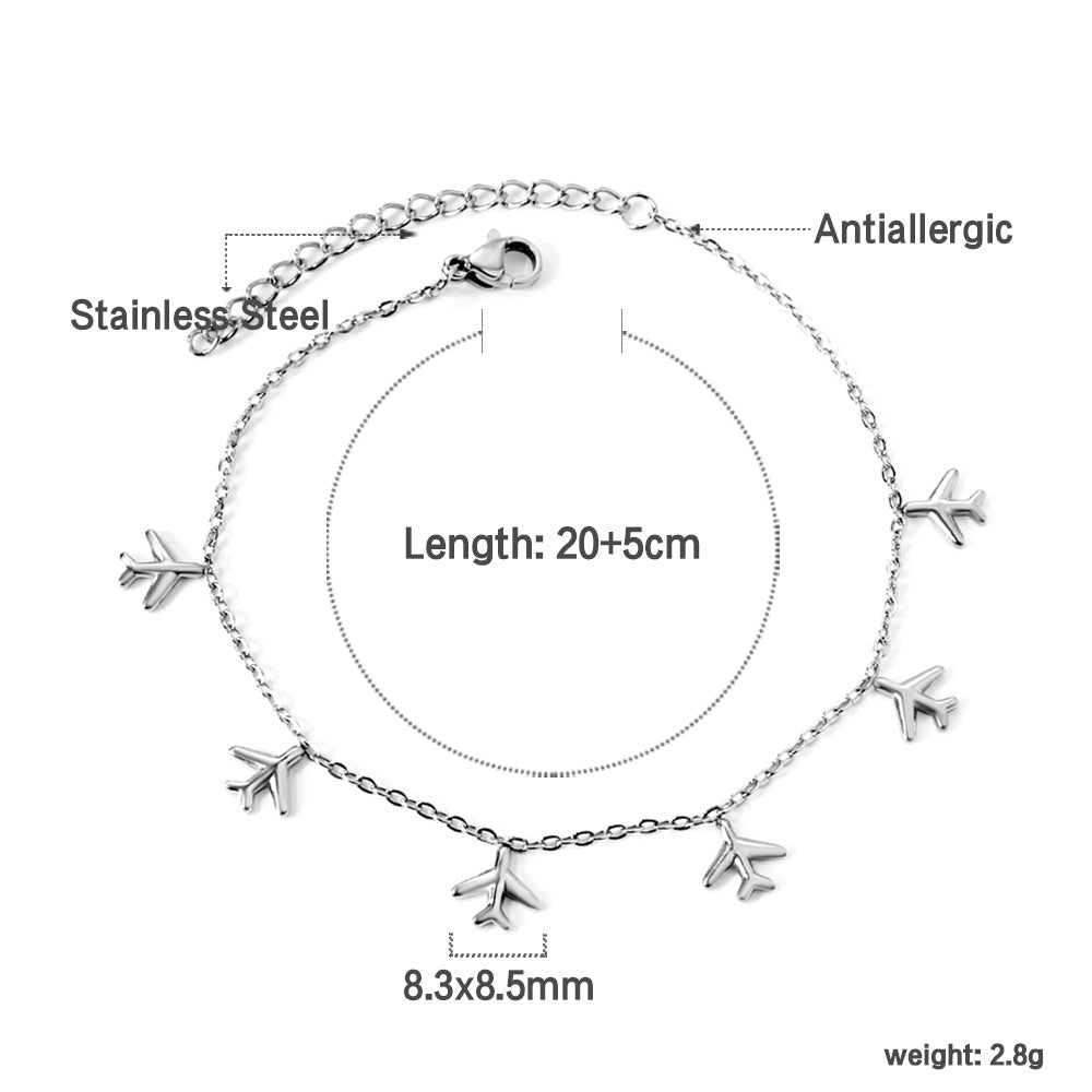 6 Airplane Accessory Anklets 20+5cm Steel Golden asonjewelry