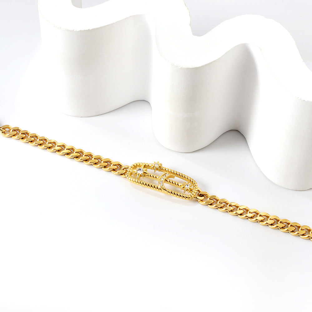 3 Lucky Stars + 1 Moon White Diamond Bracelet 18+6cm Gold asonjewelry