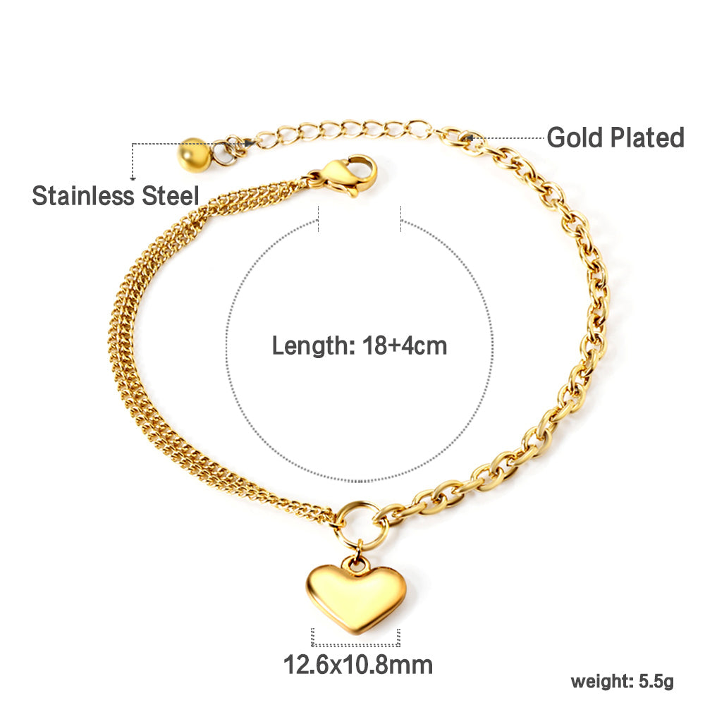 Heart-shaped accessories + half-double chain bracelet 18+4cm gold asonjewelry